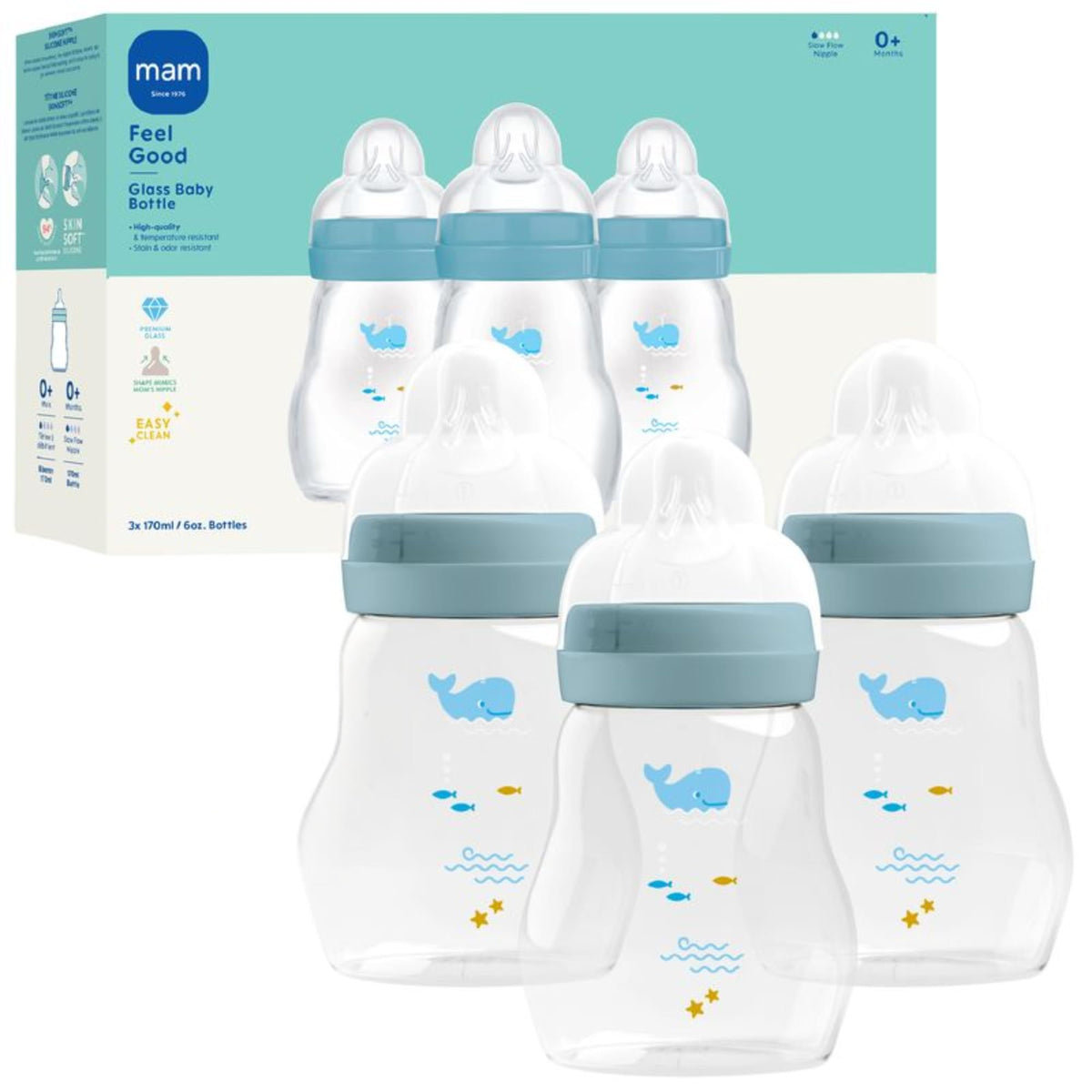MAM Feel Good Glass Baby Bottles