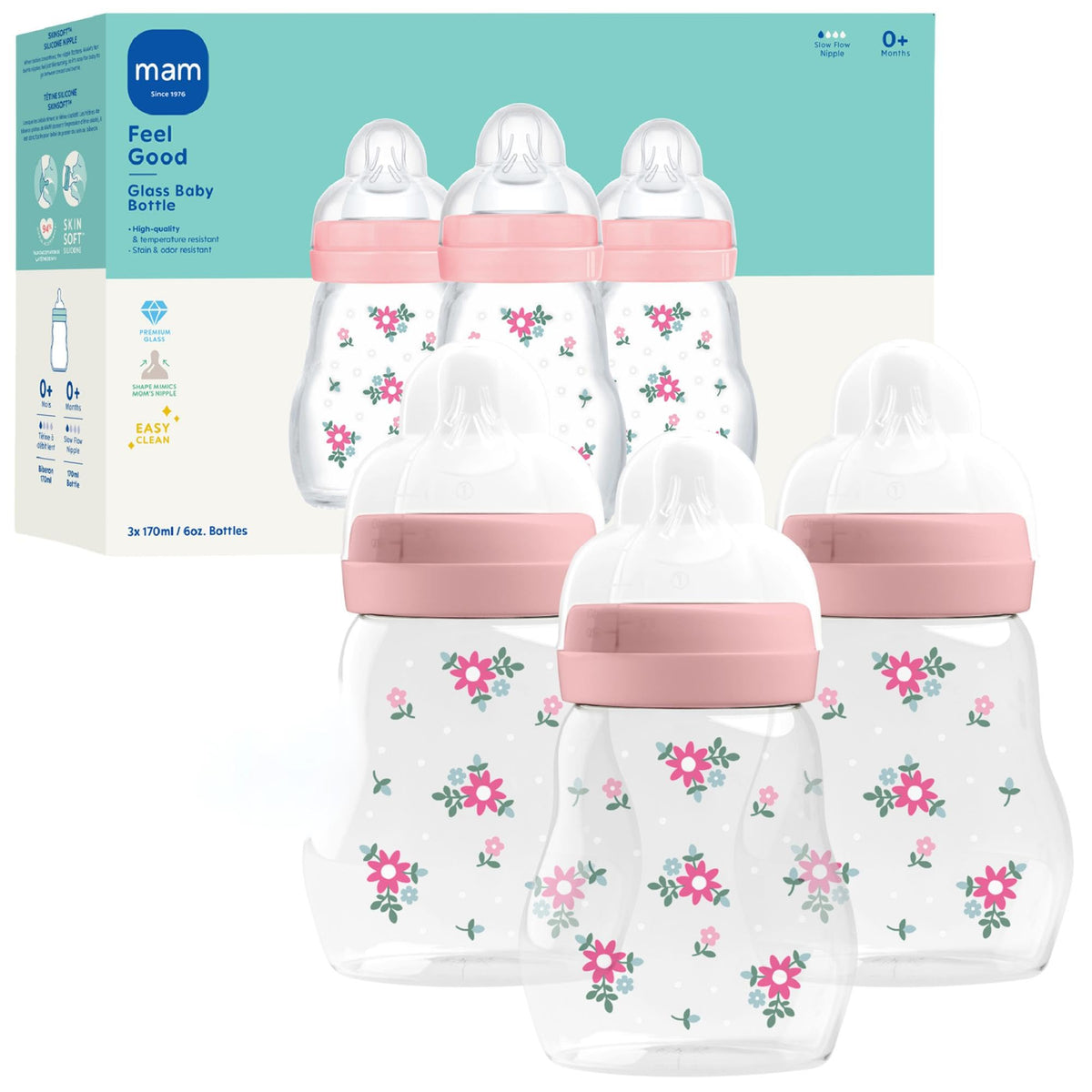 MAM Feel Good Glass Baby Bottles