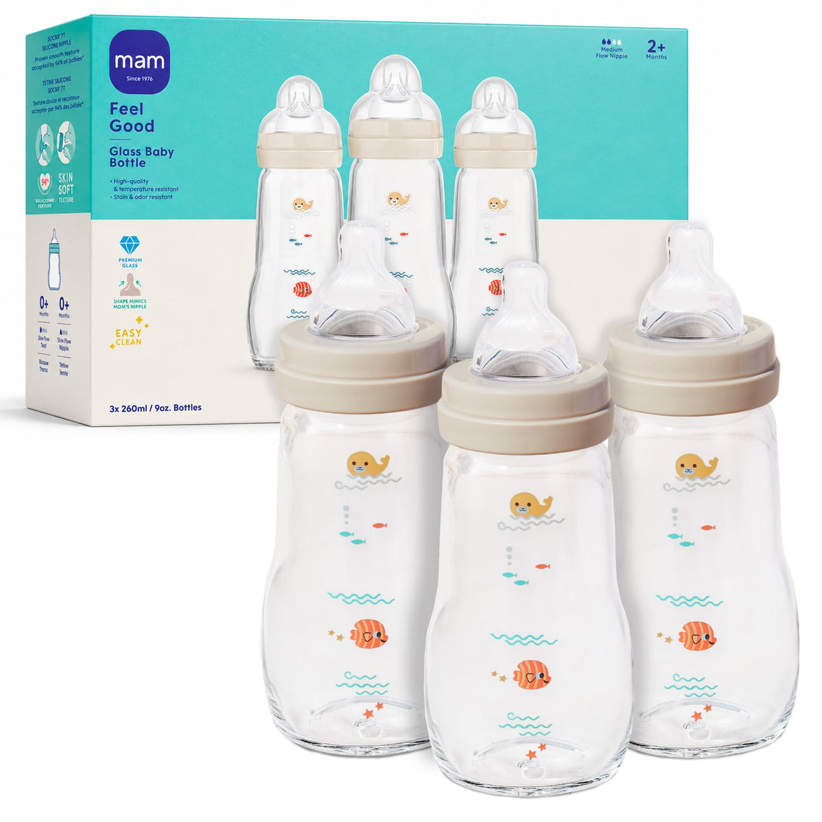 MAM Feel Good Glass Baby Bottles