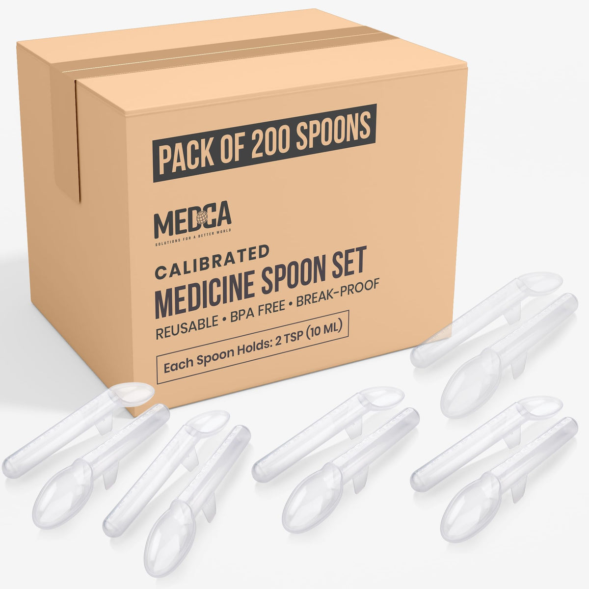 Calibrated 10 mL Medicine Spoons, 200 Pack