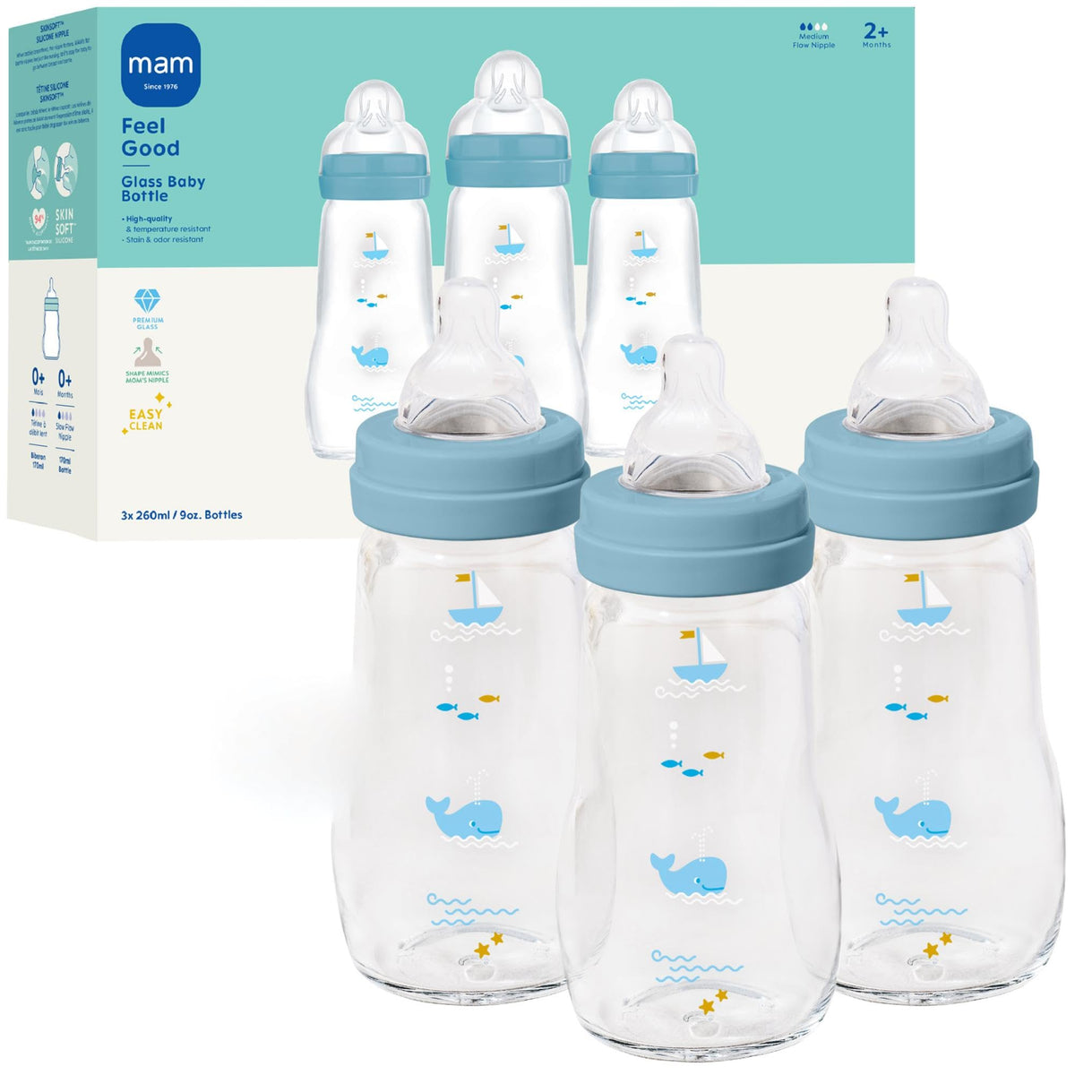MAM Feel Good Glass Baby Bottles