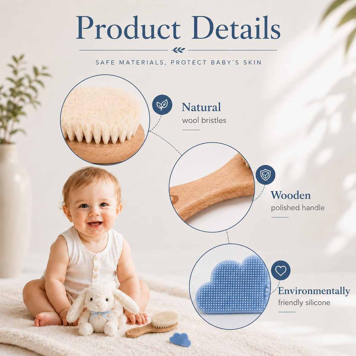 Natural Goat Hair Baby Brush and Comb Set