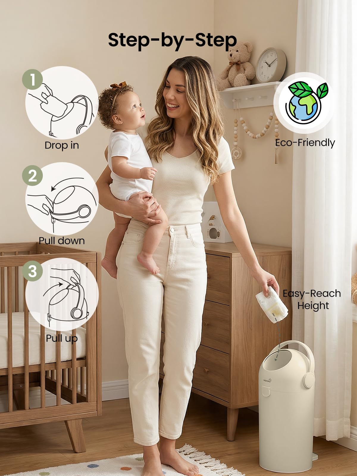 Grownsy Roll-Top Baby Diaper Pail
