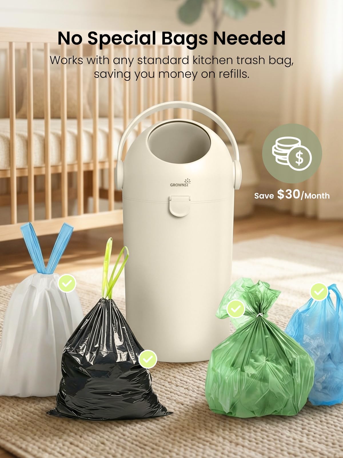 Grownsy Roll-Top Baby Diaper Pail