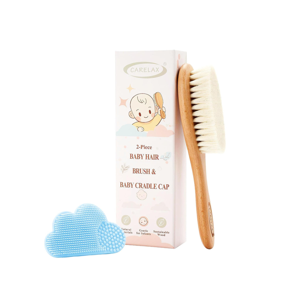 Natural Goat Hair Baby Brush and Comb Set
