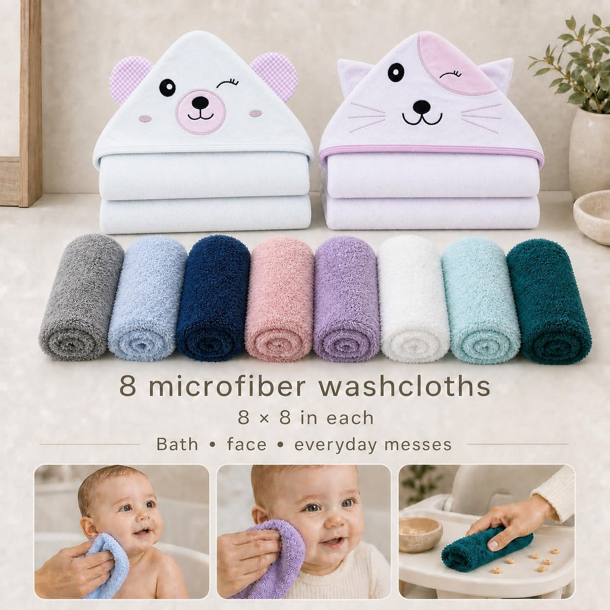 Cute Castle Hooded Towels and Washcloths Set