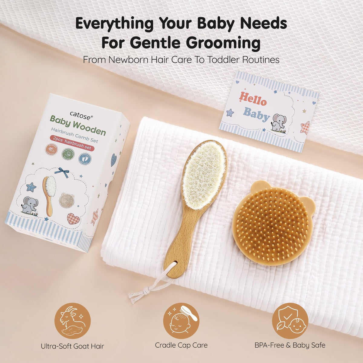 CATOSE 4-Piece Baby Brush and Comb Set