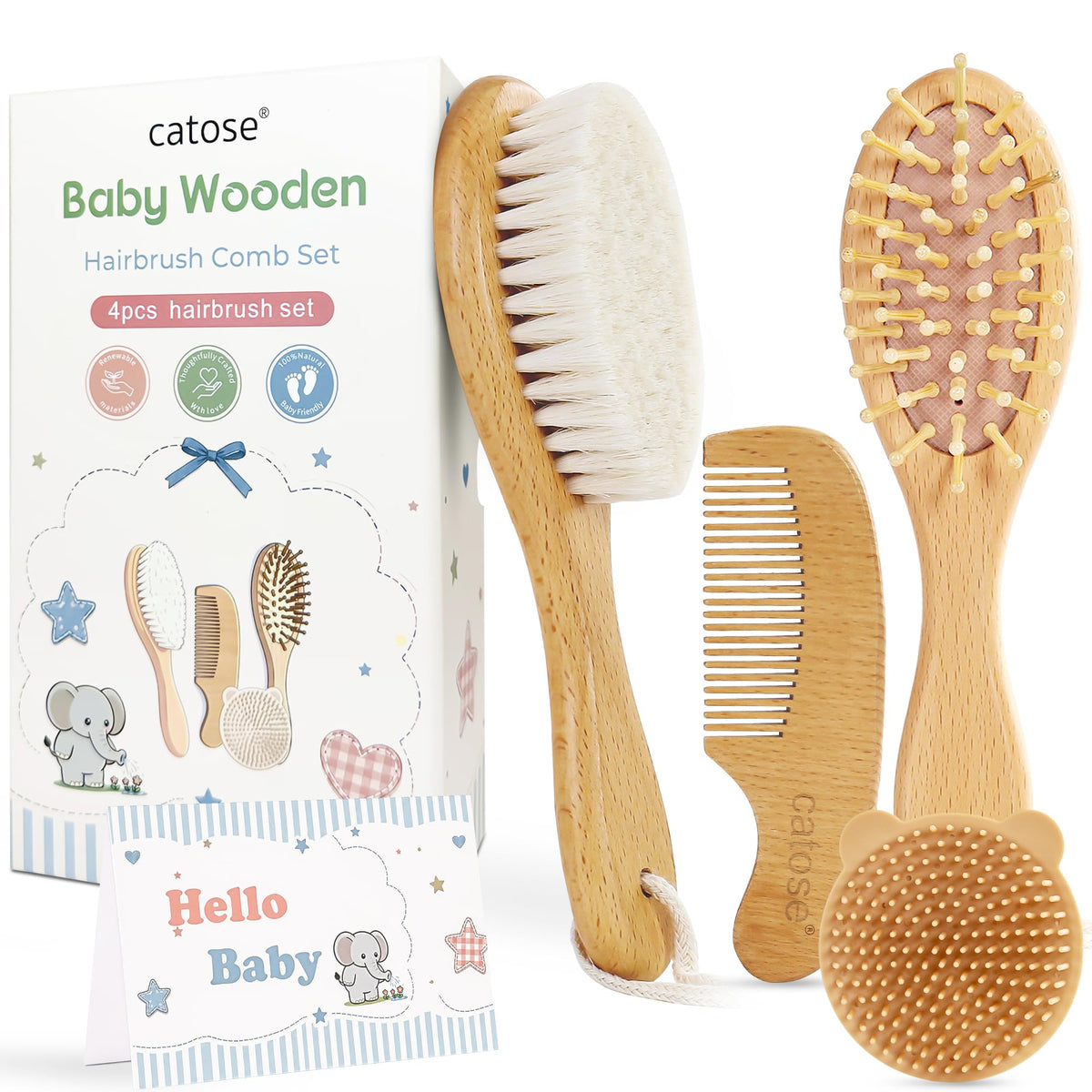 CATOSE 4-Piece Baby Brush and Comb Set