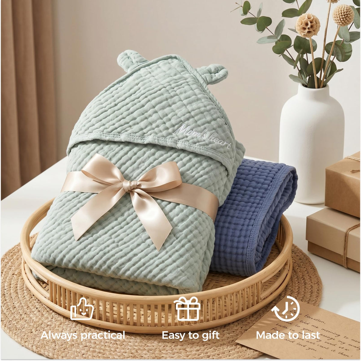 Momcozy Cotton Muslin Hooded Baby Towels