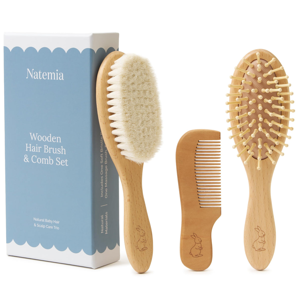 Natemia Wooden Baby Hair Brush Range