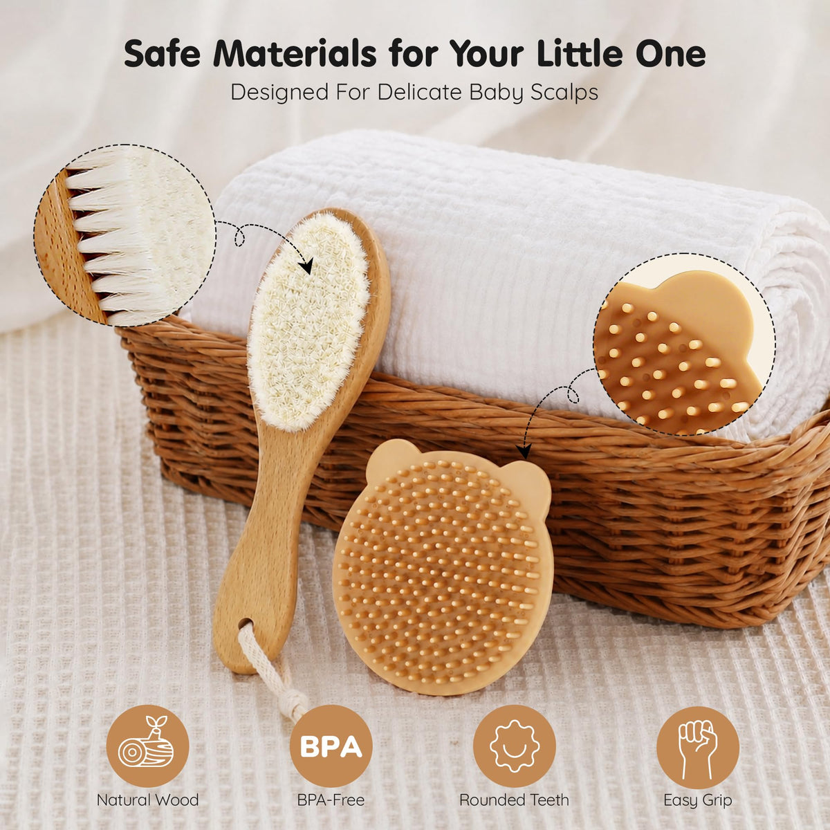 CATOSE 4-Piece Baby Brush and Comb Set